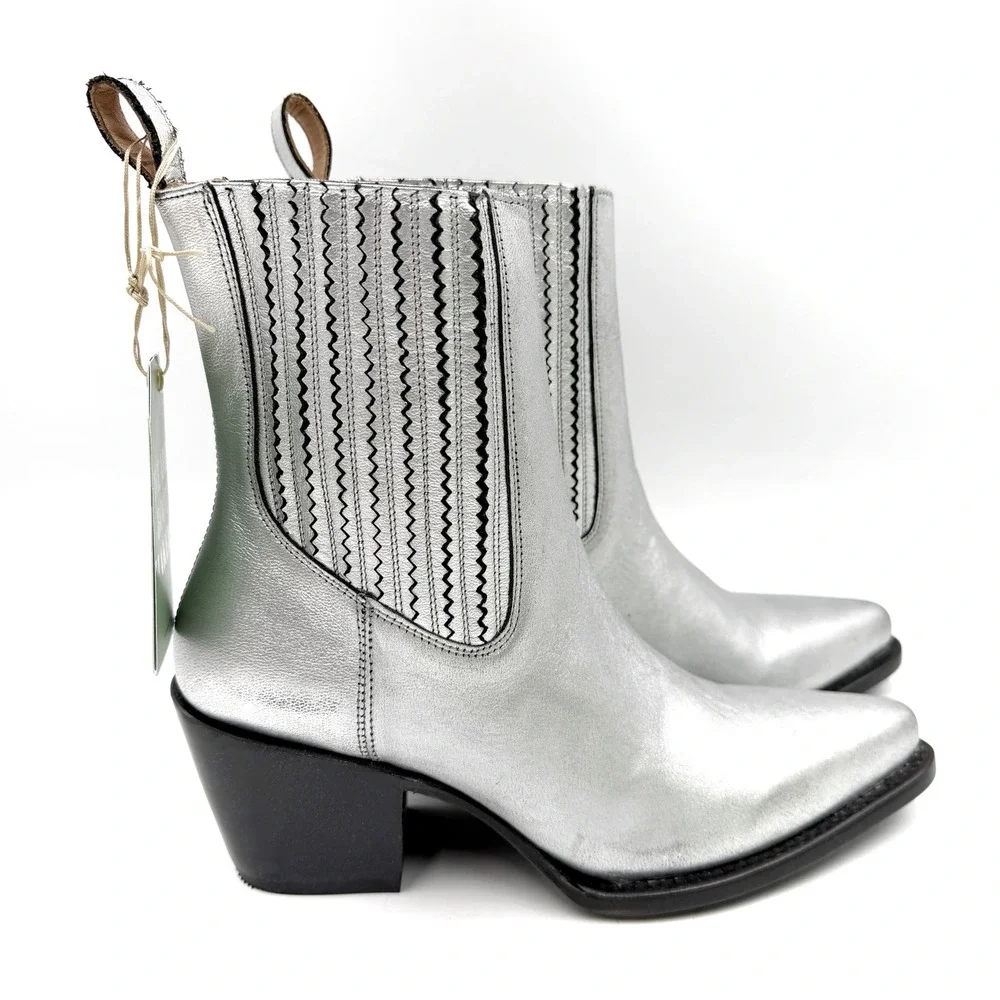 Mezcalero Ady Nuez Boot Silver Leather Western Pointed Toe Womens Sz 8.5 US